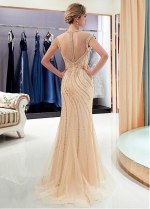 Elegant Tulle Jewel Neckline Full-length Mermaid Evening Dress With Beadings