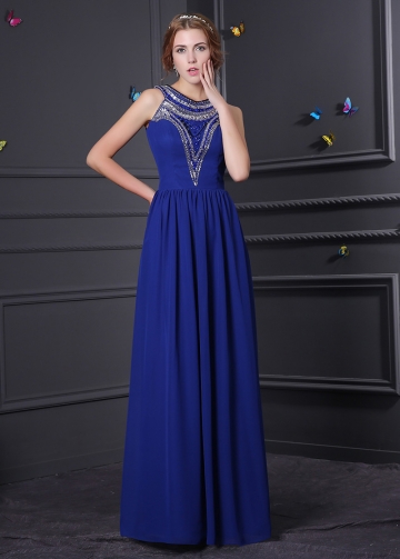 Junoesque Chiffon Jewel Neckline A-Line Formal Dresses