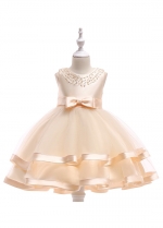 Cute Satin & Tulle Jewel Neckline A-line Flower Girl Dresses With Beadings