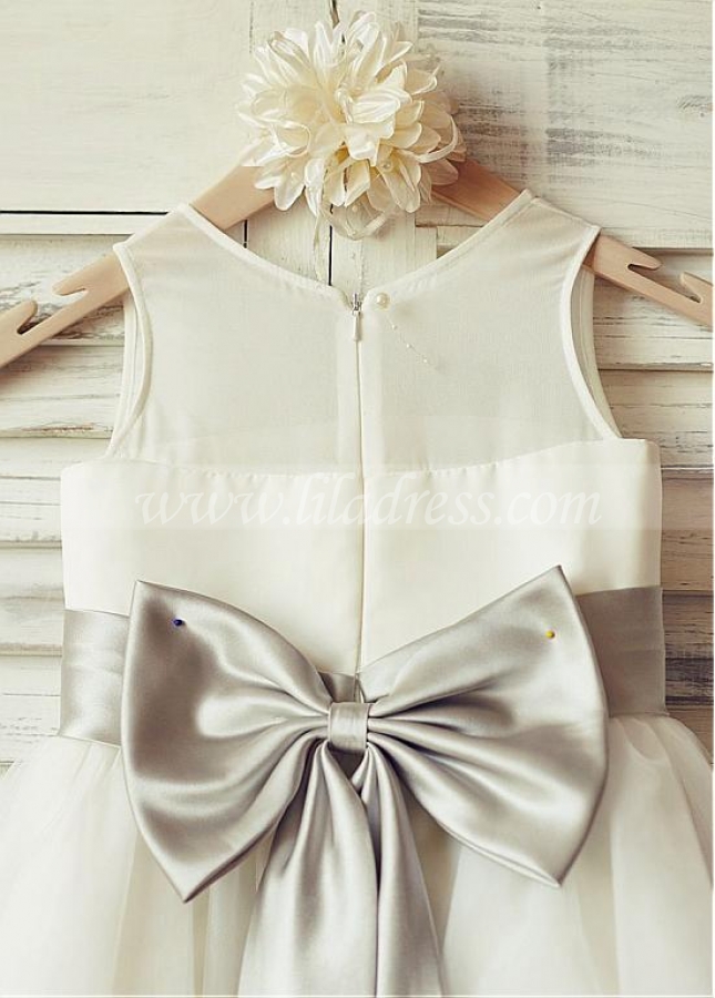Stunning Tulle & Satin Scoop Neckline A-line Flower Girl Dresses With Bowknot