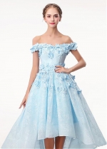 Romantic Lace Off-the-shoulder Neckline Hi-lo A-line Homecoming Dress With Beadings & 3D Flowers