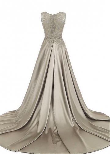 Unique Tulle & Satin Scoop Neckline Floor-length A-line Mother Of The Bride Dresses With Beaded Lace Appliques