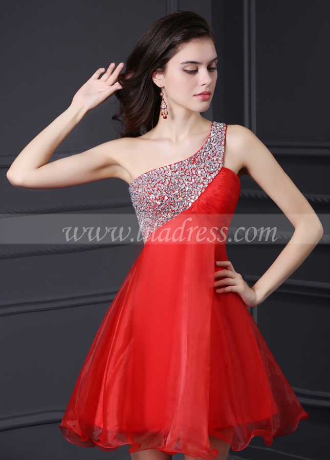 Charming Organza & Satin One Shoulder Neckline A-Line Homecoming Dresses