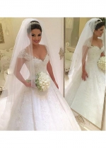Attractive Tulle Jewel Neckline A-line Wedding Dresses With Beaded Lace Appliques