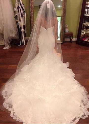 Gorgeous Tulle Sweetheart Neckline Mermaid Wedding Dress With Lace Appliques & Belt