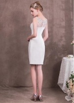 Formal Tulle & Four Way Spandex Bateau Neckline Sheath/Column Homecoming Dresses With Beadings