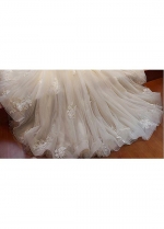 Stunning Tulle Jewel Neckline 2 In 1 Wedding Dresses With Beaded Lace Appliques & Detachable Train