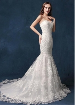 Amazing Tulle Sweetheart Neckline Natural Waistline Mermaid Wedding Dress With Lace Appliques