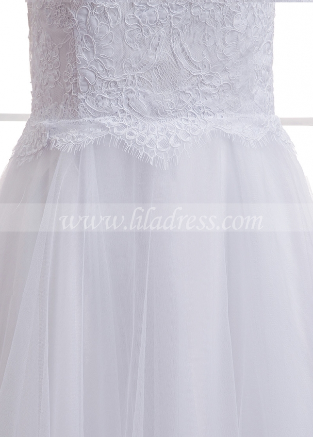 Wonderful Tulle Spaghetti Straps Neckline A-Line Wedding Dress With Lace Appliques