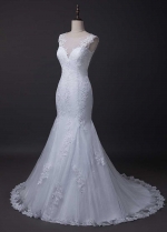 Exquisite Tulle & Lace Jewel Neckline Mermaid Wedding Dress With Lace Appliques