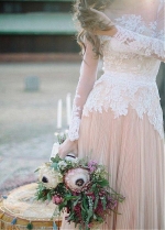 Marvelous Tulle & Chiffon Bateau Neckline A-line Wedding Dresses With Lace Appliques
