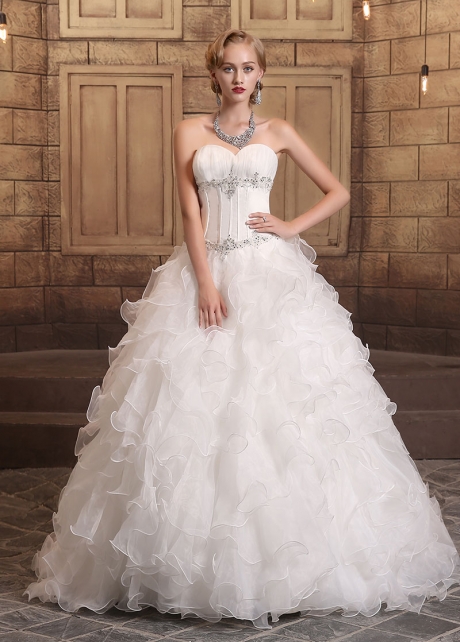 Gorgeous Satin & Organza Sweetheart Neckline Ball Gown Wedding Dresses