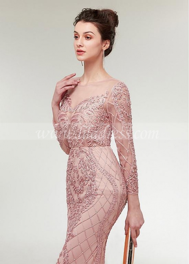 Fantastic Lace Jewel Neckline Floor-length Mermaid Evening Dress With Beadings