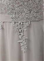 Elegant Chiffon Scoop Neckline A-line Evening Dress With Lace Appliques & Sash