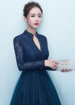 Elegant Lace High Collar Tea-length A-Line Homecoming Dresses