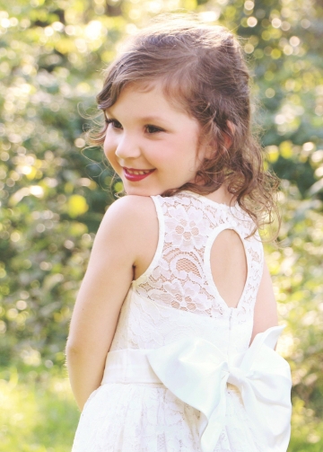Jewel Neck Lace Ivory Flower Girl Dress with Bow Sash