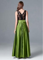 Unique Lace & Satin Jewel Neckline Hi-lo A-line Evening Dress With Sash & Pleats
