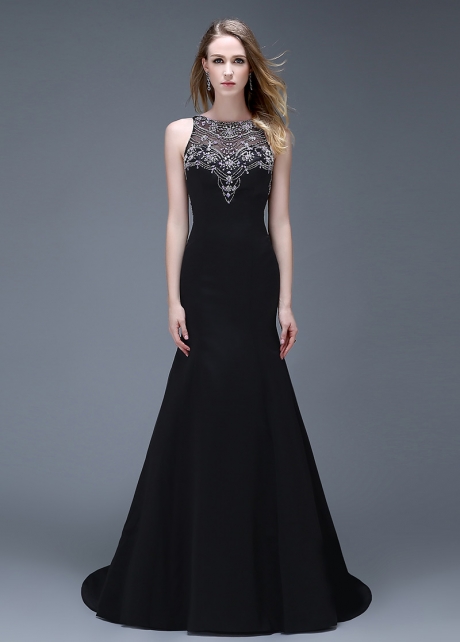 Elegant Satin Black Full-length Mermaid Evening Dresses