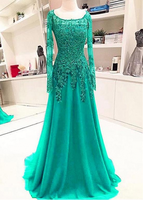 Elegant Tulle Jewel Neckline Floor-length A-line Evening Dresses With Beaded Lace Appliques