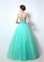 Marvelous Tulle Halter Neckline Cut-out Back A-Line Prom Dresses With Beadings