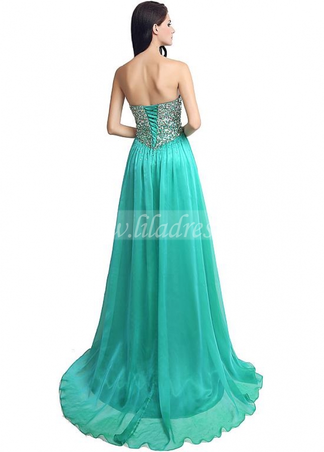 Charming Chiffon Sweetheart Neckline Full-length A-line Evening Dresses With Beadings