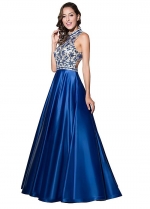 Fantastic Tulle & Satin Illusion High Neckline A-Line Prom Dresses With Beadings