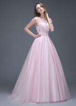 Glamorous Tulle Bateau Neckline Full-length A-line Prom Dresses