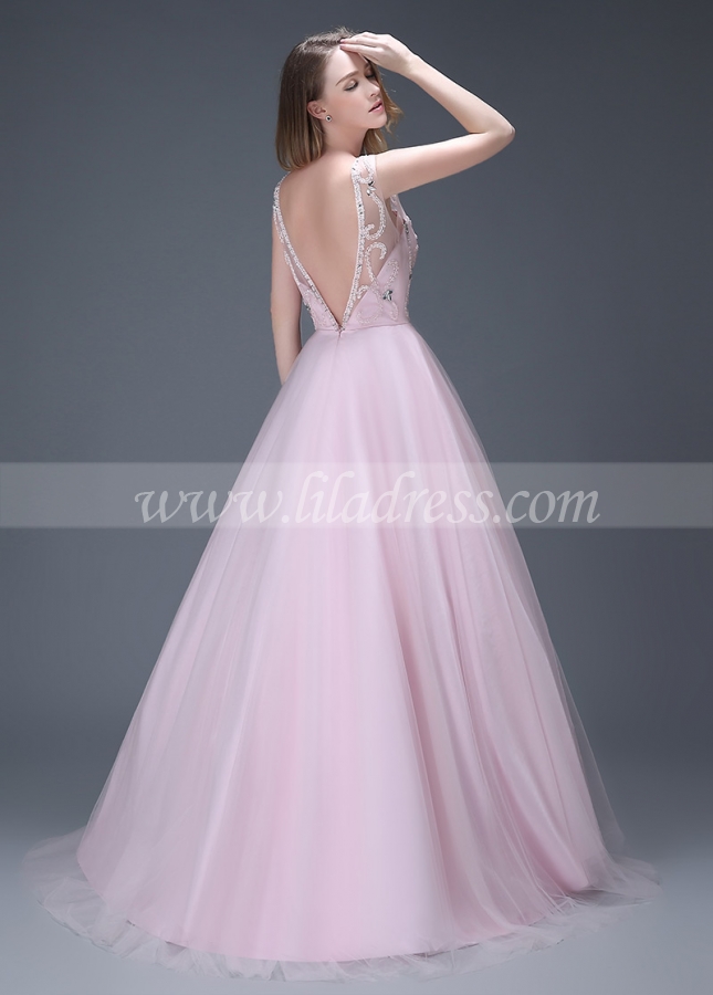 Glamorous Tulle Bateau Neckline Full-length A-line Prom Dresses