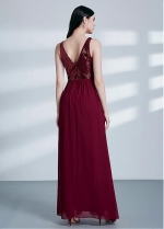 Exquisite Sequin Lace & Chiffon V-neck Neckline A-line Burgundy Bridesmaid Dresses