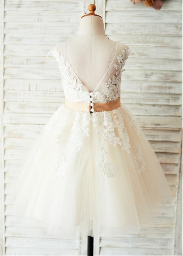 Modern Lace & Tulle & Satin Jewel Neckline A-line Flower Girl Dresses