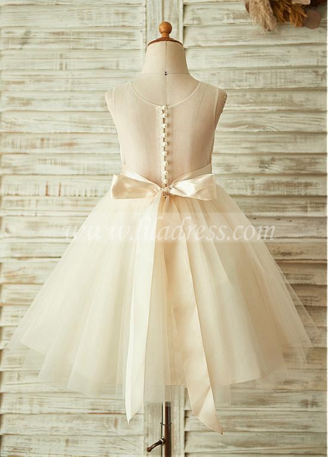 Marvelous Lace & Tulle & Satin Jewel Neckline A-line Flower Girl Dresses With Beadings