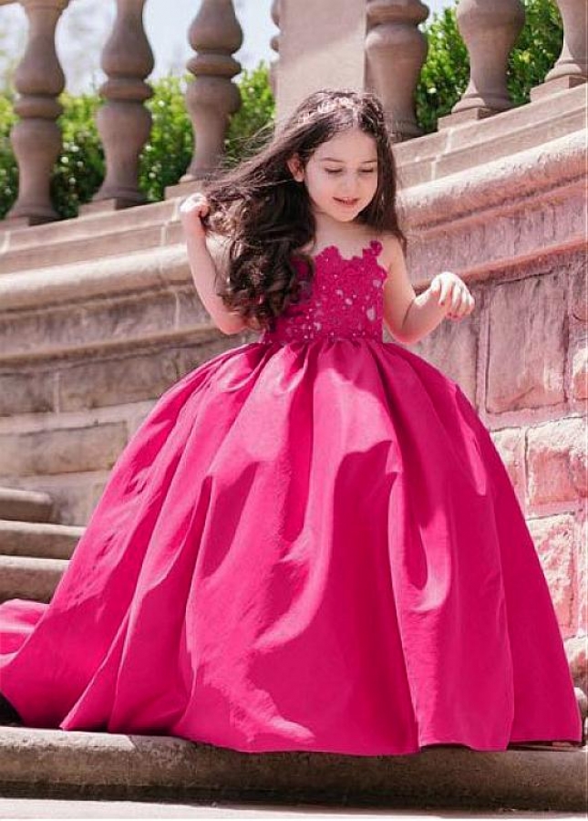 Sweet Jewel Neckline Ball Gown Flower Girl Dress With Beaded Lace Appliques