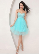 Light Blue Gorgeous Tulle Sweetheart Neckline Short A-line Homecoming Dresses