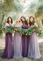 Elegant Tulle One Shoulder Neckline Full-length A-line Purple / Lilac Convertible Bridesmaid Dress