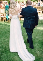 Elegant Chiffon Off-the-shoulder Neckline Sheath Outdoor Wedding Dress