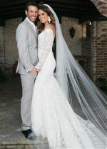 Amazing Tulle & Lace Sheer Jewel Neckline Mermaid Wedding Dress With Beaded Lace Appliques