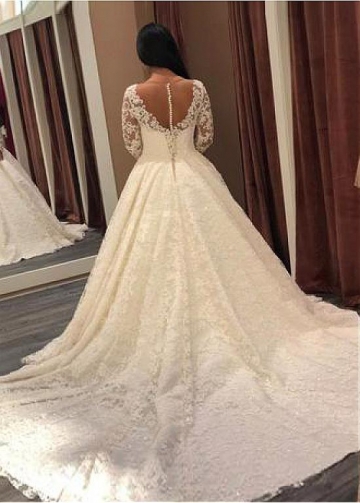 Stunning Lace Jewel Neckline A-line Wedding Dresses