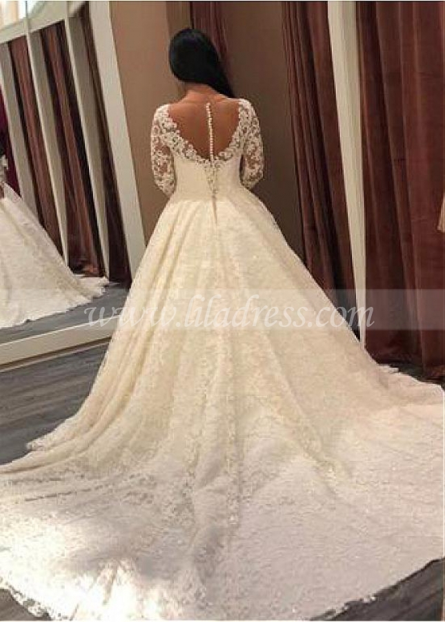 Stunning Lace Jewel Neckline A-line Wedding Dresses