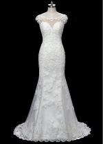 Stunning Tulle Bateau Neckline Mermaid Wedding Dresses With Beaded Lace Appliques