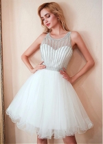Pretty Tulle Jewel Neckline Short A-Line Homecoming Dress With Bead Chians