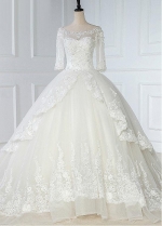 Glamorous Tulle Bateau Necklone Ball Gown Wedding Dress With Lace Appliques & Beadings