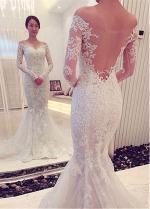 Attractive Tulle & Lace Off-the-shoulder Neckline Mermaid Wedding Dress With Lace Appliques & Beadings