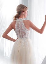 Exquisite Tulle Halter Neckline See-through Bodice A-line Wedding Dress With Lace Appliques & Beadings