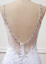 Wonderful Tulle & Organza Spaghetti Straps Neckline Natural Waistline Mermaid Wedding Dress With Lace Appliques & Beadings