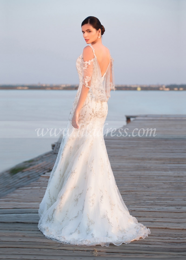 Gorgeous Organza Spaghetti Straps Neckline Mermaid Wedding Dresses with Detachable Sash