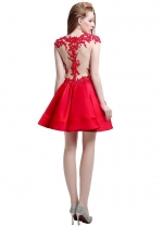 Stunning Satin & Tulle Jewel Neckline Cap Sleeves Short A-line Homecoming Dresses