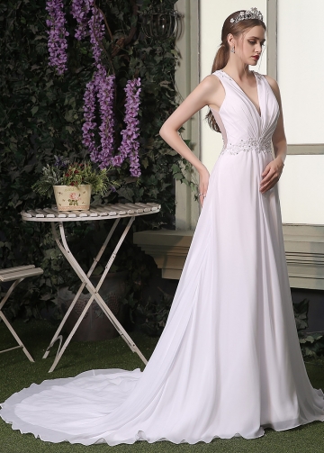 Glamorous Chiffon V-neck Neckline A-line Wedding Dresses