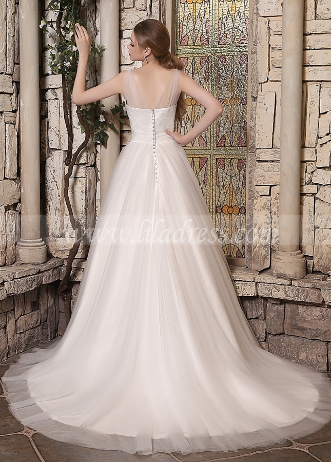 Elegant Tulle V-neck Neckline A-line Wedding Dresses