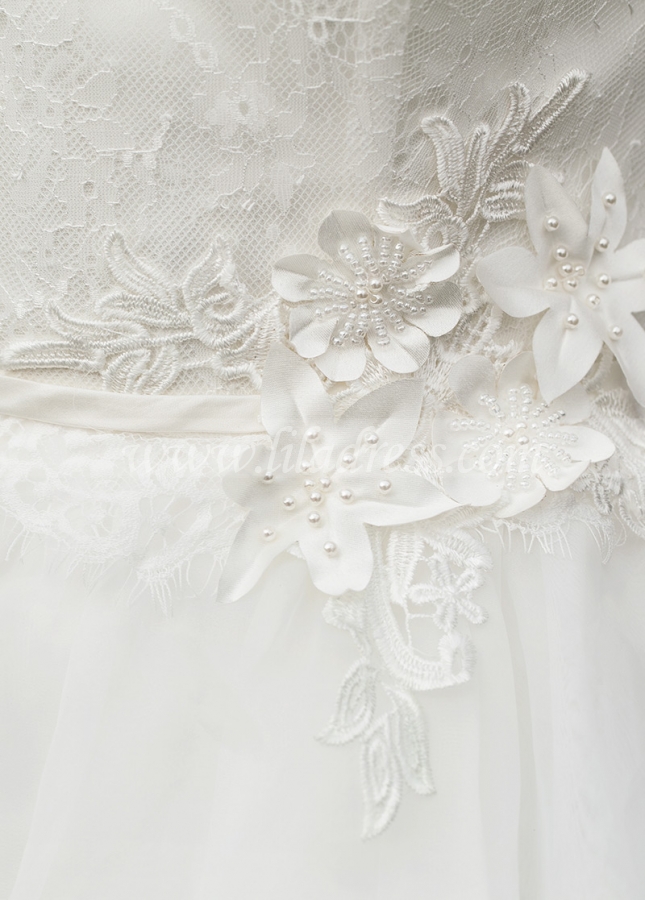 Elegant Organza & Lace Jewel Neckline A-line Wedding Dresses