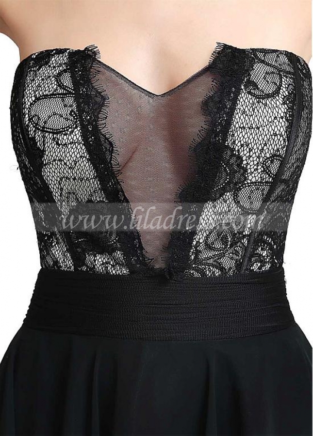 Exquisite Chiffon & Lace Sweetheart Neckline See-through Short-length A-line Cocktail Dresses